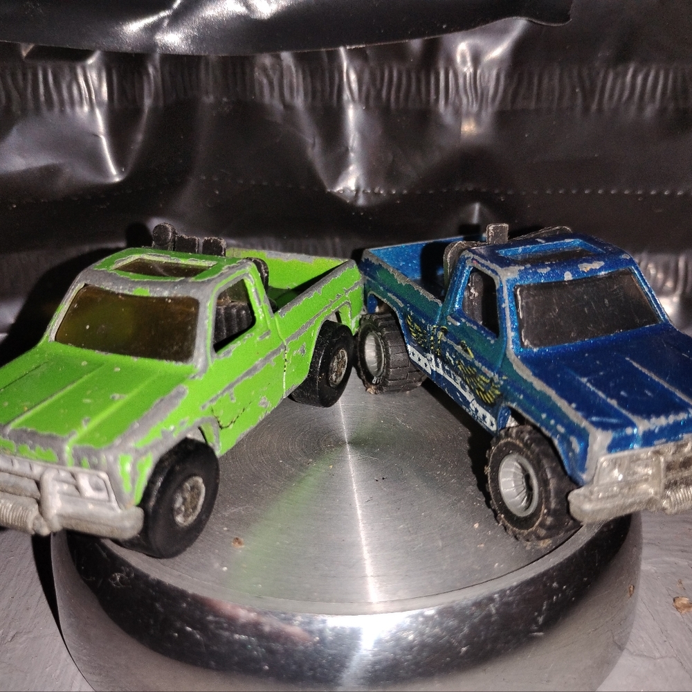 Vintage Toy Trucks - Green and Blue